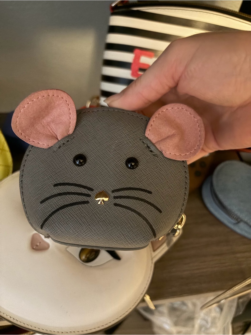 kate spade Gray Mouse Coin Purse with Pink Ears